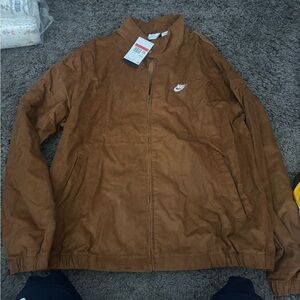 Nike Jacket Mens M Brown Sportswear Club Corduroy Harrington Cotton Full Zip NEW